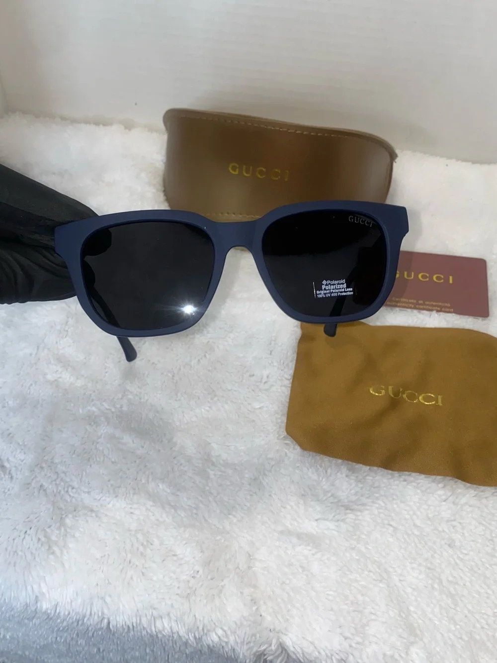 Gucci Men's Matte Navy Square Sunglasses with Brown Case
